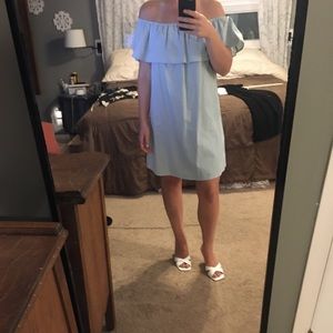 Blue off the shoulder mini dress